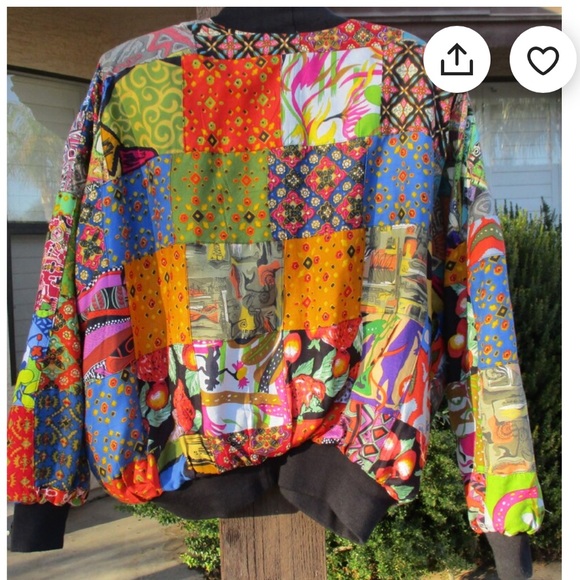 Vintage Y2k Patchwork Rayon Reversible Jacket Batik by Kenar - Picture 2 of 7